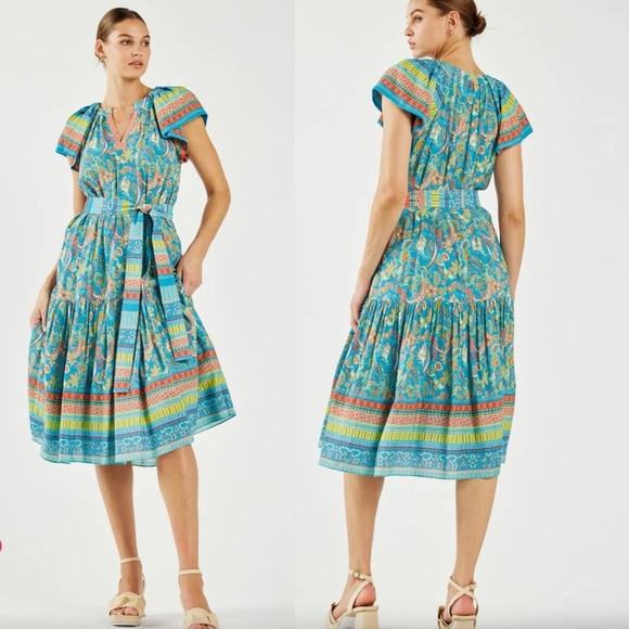 Current Air NWOT Paisley Border Print MIDI Dress‎ size XS - Picture 1 of 12